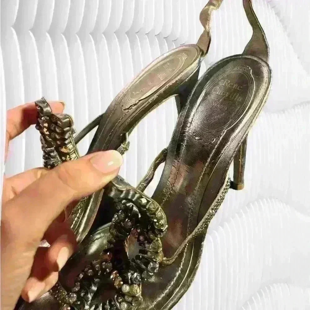 René Caovilla Vintage Crystal Embellished Stiletto Heels Size 38- damaged - Picture 7 of 9